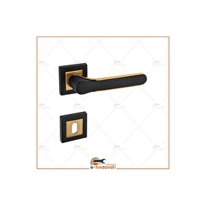 Zirve Siyah Gold Kare Rozetli Oda Kapı Kolu Koldoor 4 Takım