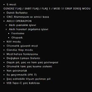 Moon Sirius Arka Işık Stop 200 Lümen Usb Şarjlı