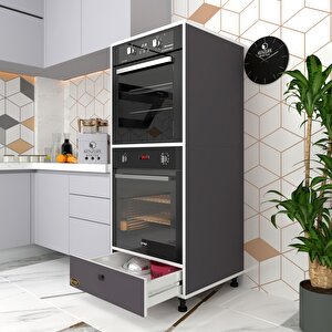 Fırın Dolabı Naime Gri 145*60*56 Mutfak Çekmeceli Ayaklı Banyo Kiler Ofis