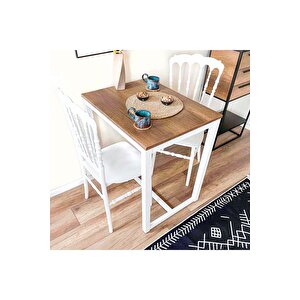 Hector 72 Snack Masası-beyaz-ceviz Mutfak Masası Metal Ahşap Beyaz - Ceviz
