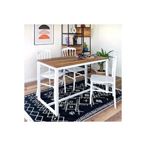 Hector 120 Yemek Masası-beyaz-ceviz Mutfak Masası Metal Ahşap Beyaz - Ceviz