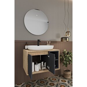 Balneom Banyo Gül 80 Cm Demonte Banyo Dolabı Ayna Lavabo