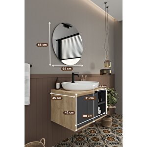 Balneom Banyo Gül 80 Cm Demonte Banyo Dolabı Ayna Lavabo