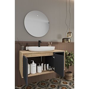 Balneom Banyo Gül 90 Cm Demonte Banyo Dolabı Ayna Lavabo