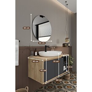 Balneom Banyo Gül 90 Cm Demonte Banyo Dolabı Ayna Lavabo
