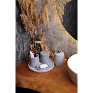 Mermer Banyo Seti 5’li, Doğaltaş Mermer Banyo Aksesuar Seti Gri