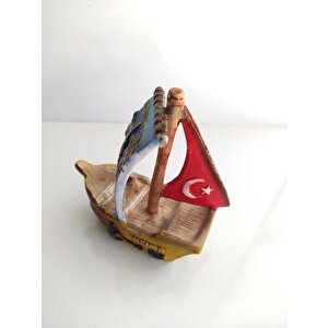 Orta Boy Gemi Biblo Türk Bayraklı Ev Masa Üstü Figür Obje Seramik