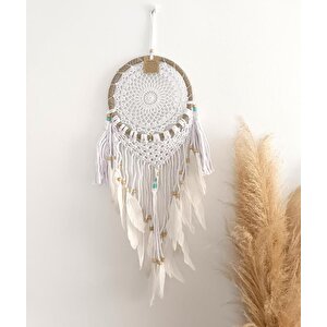 Düş Kapanı Makrome Dreamcatcher Kuş Tüyü Rüya Kapanı Duvar Süsü El Işi