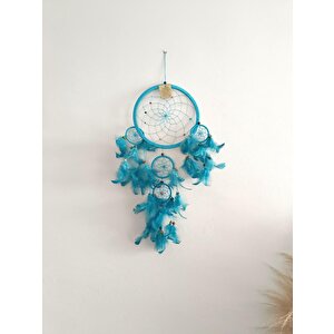 Düş Rüya Kapanı Doğal Taş Makrome Dreamcatcher Kuş Tüyü Renkli Boncuk Duvar Süsü Elişi