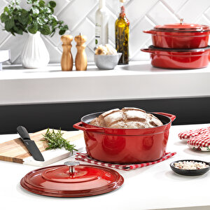 Guss Chef Döküm Derin Tencere 24 cm 2 Parça Kırmızı