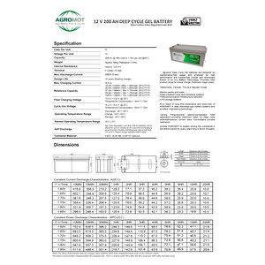 Agromot 12v 200 Ah Jel Akü