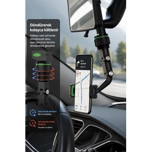 Torima Telefon Tutucu 360 Derece Dönebilen Dikiz Aynası Oto Aksesuarları Jx14 Siyah