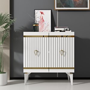 Mabel Konsol Tv Sehpası Çok Amaçlı Dolap 75 Cm Beyaz - Altın