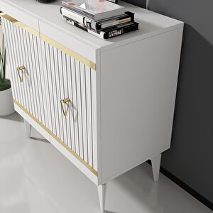 Mabel Konsol Tv Sehpası Çok Amaçlı Dolap 75 Cm Beyaz - Altın