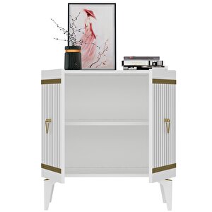Mabel Konsol Tv Sehpası Çok Amaçlı Dolap 75 Cm Beyaz - Altın