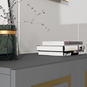 Ülgen Konsol Tv Sehpası  Çok Amaçlı Dolap 75 Cm Antrasit - Altın
