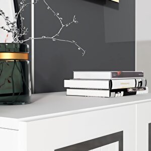 Ülgen Konsol Tv Sehpası  Çok Amaçlı Dolap 75 Cm Beyaz - Gümüş