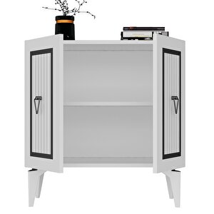 Ülgen Konsol Tv Sehpası  Çok Amaçlı Dolap 75 Cm Beyaz - Gümüş