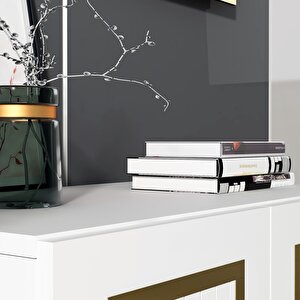 Ülgen Konsol Tv Sehpası  Çok Amaçlı Dolap 75 Cm Beyaz - Altın