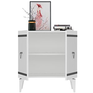 Mabel Konsol Tv Sehpası Çok Amaçlı Dolap 75 Cm Beyaz - Gümüş