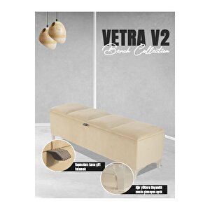 Vetra V2 Sandıklı Puf -  Krem Dilimli Model Sandıklı Puf Bench - Sandıklı Yatak Ucu Bankı Krem