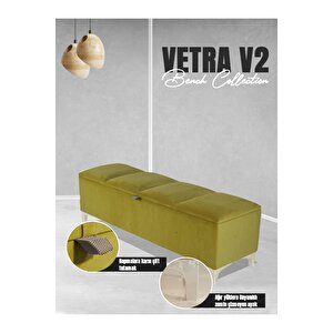 Vetra V2 Sandıklı Puf -  Hardal Dilimli Model Sandıklı Bench Puf - Sandıklı Yatak Ucu Bankı Hardal
