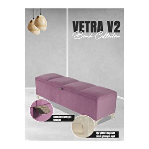 Vetra V2 Sandıklı Puf -  Pembe Dilimli Model Sandıklı Bench Puf - Sandıklı Yatak Ucu Bankı Pembe