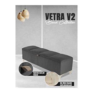 Vetra V2 Sandıklı Puf -  Gri Dilimli Model Sandıklı Bench Puf - Sandıklı Yatak Ucu Bankı Gri