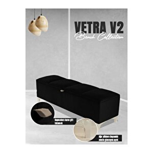 Vetra V2 Sandıklı Puf -  Siyah Dilimli Model Sandıklı Bench Puf - Sandıklı Yatak Ucu Bankı Siyah