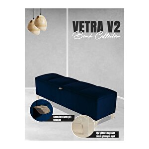 Vetra V2 Sandıklı Puf -  Mavi Dilimli Model Sandıklı Bench Puf - Sandıklı Yatak Ucu Bankı Mavi