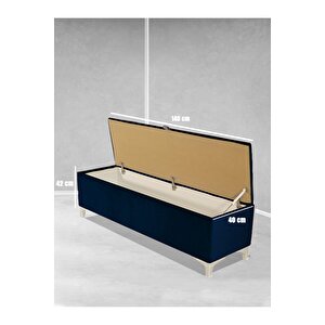 Vetra V2 Sandıklı Puf -  Mavi Dilimli Model Sandıklı Bench Puf - Sandıklı Yatak Ucu Bankı Mavi