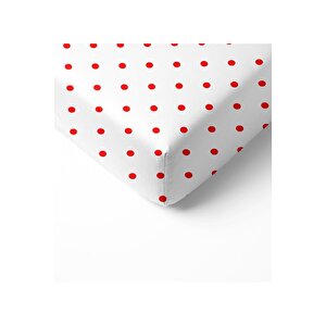 Kırmızı Nokta Desen Baskılı Tek Kişilik Lastikli Çarşaf Seti Beyaz 100x200 cm