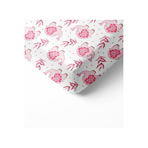 Pembe Fil Desenli 60x120 Cm Baskılı Bebek Boy Lastikli Çarşaf Seti