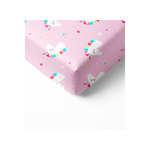 Unicorn Desen Baskılı Bebek Boy Lastikli Çarşaf Seti Pembe