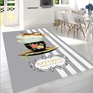 Gri Renk  Mutfak Halısı, Dekoratif Mutfak Halısı , Mutfak Halısı, Yıkanabilir Halı, Leke Tutmaz 100x200 cm