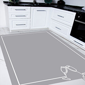 Gri Mutfak Halısı, Sade Mutfak Halısı, Kaymaz Taban Mutfak Halısı, Yıkanabilir Halı, Leke Tutmaz Halı 80x250 cm