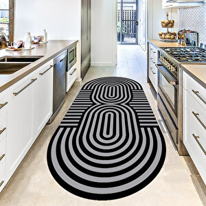 Oval Mutfak Halısı, Geometrik Desen Halı, Kaymaz Yıkanabilir Halı, Leke Tutmaz Halı, Dekoratif Halı, 120x300 cm