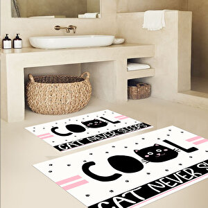 Kedi Desen Banyo Paspası, Dekoratif Klozet Takımı, Kaymaz Taban Klozet Takımı, Dekoratif Paspas, 60x100 cm