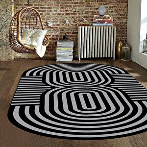 Oval Mutfak Halısı, Geometrik Desen Halı, Kaymaz Yıkanabilir Halı, Leke Tutmaz Halı, Dekoratif Halı, 120x180 cm