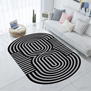 Oval Mutfak Halısı, Geometrik Desen Halı, Kaymaz Yıkanabilir Halı, Leke Tutmaz Halı, Dekoratif Halı,