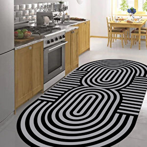 Oval Mutfak Halısı, Geometrik Desen Halı, Kaymaz Yıkanabilir Halı, Leke Tutmaz Halı, Dekoratif Halı, 170x250 cm