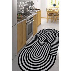 Oval Mutfak Halısı, Geometrik Desen Halı, Kaymaz Yıkanabilir Halı, Leke Tutmaz Halı, Dekoratif Halı, 160x250 cm