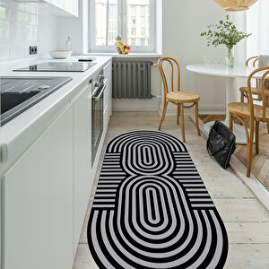 Oval Mutfak Halısı, Geometrik Desen Halı, Kaymaz Yıkanabilir Halı, Leke Tutmaz Halı, Dekoratif Halı,