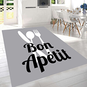 Gri Renk Mutfak Halısı, Figürlü Mutfak Halısı , Mutfak Halısı, Yıkanabilir Halı, Leke Tutmaz 100x350 cm