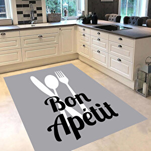 Gri Renk Mutfak Halısı, Figürlü Mutfak Halısı , Mutfak Halısı, Yıkanabilir Halı, Leke Tutmaz 120x180 cm