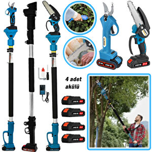 Eisenn 3 Lü Set Blue Kömürsüz Motor 4 Adet Super Akülü Bağ Makası+dal Budama 2,7 Mt Teleskop Hediye