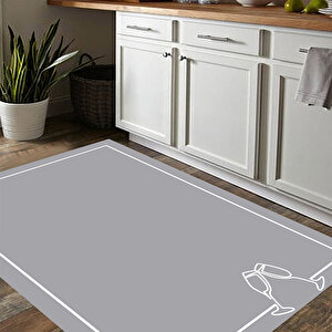 Gri Mutfak Halısı, Sade Mutfak Halısı, Kaymaz Taban Mutfak Halısı, Yıkanabilir Halı, Leke Tutmaz Halı 80x100 cm