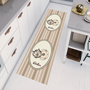 Bej Renk Mutfak Halısı, Yıkanabilir Mutfak Halısı, Mutfak Yolluk, Dekoratif Mutfak Halısı, Kaymaz Taban Mutfak Halısı, 120x400 cm