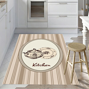 Bej Renk Mutfak Halısı, Yıkanabilir Mutfak Halısı, Mutfak Yolluk, Dekoratif Mutfak Halısı, Kaymaz Taban Mutfak Halısı, 100x250 cm