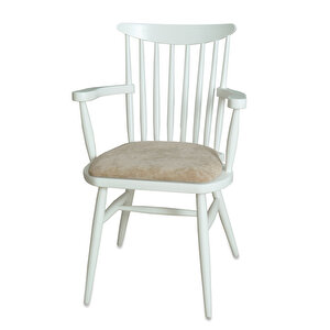 Teksas Kollu Beyaz - Krem Ahşap Mutfak Sandalyesi